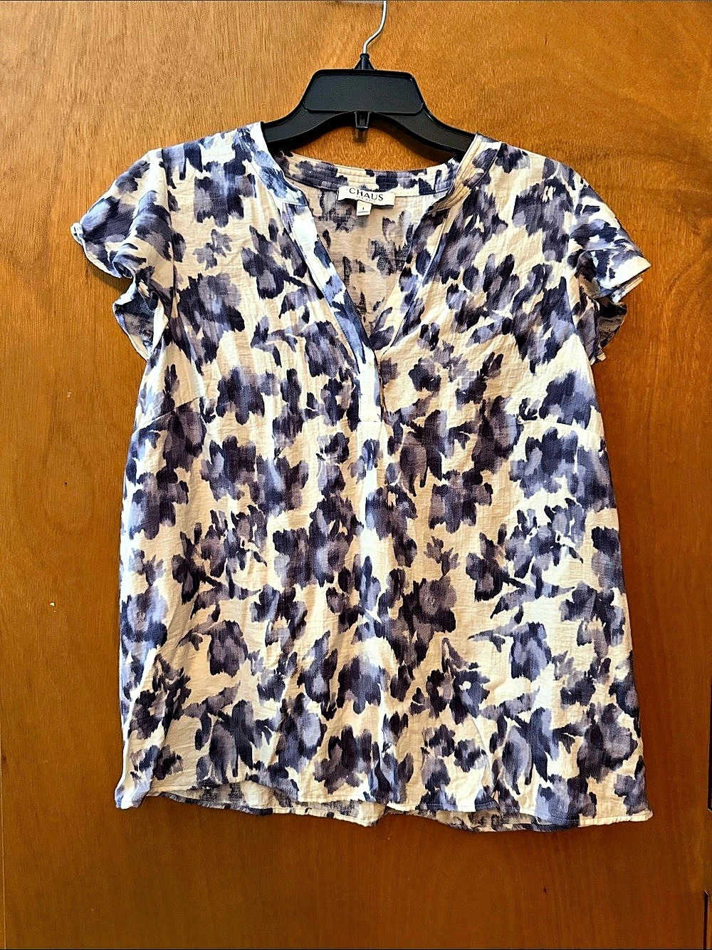 Chaus Floral Blouse in Blue & Cream Size Large
